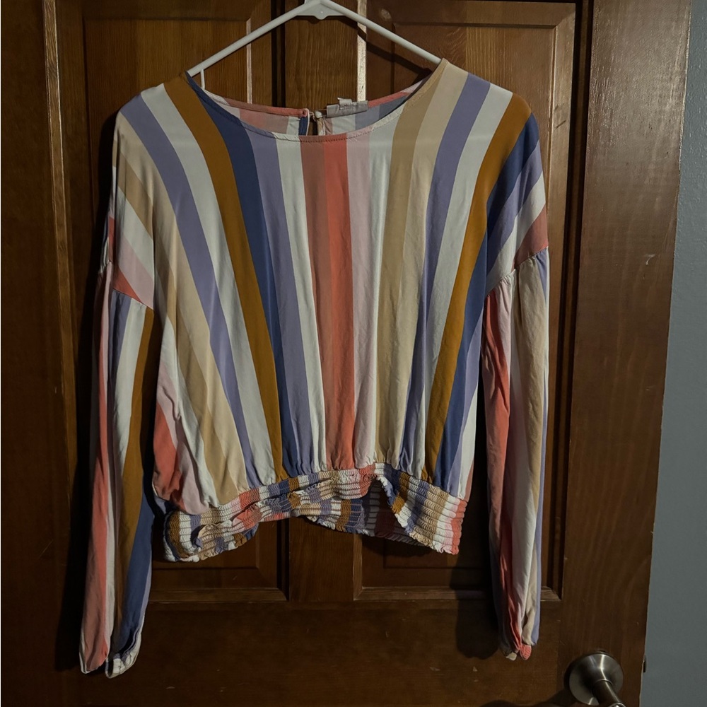 Striped Multicolor Long-Sleeve Cropped Top
